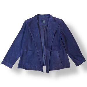 Eileen Fisher‎ Purple Italian Goat Suede Open Front Blazer Jacket Size M
